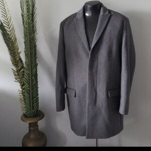 Express Men's Gray Wool Coat with Navy Lining NWT